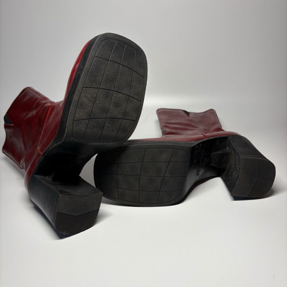Vtg No Boundaries 00’s Y2K Red Boots 8.5 Square Toe Chunky Heel Retro Brat - Picture 5 of 9